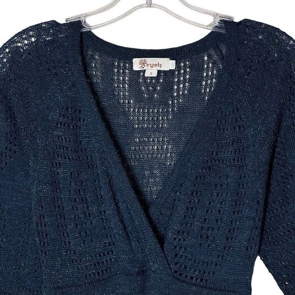Aryeh Crochet Sweater Mini Dress Wool Blend Metallic Blue A-Line Size S - Picture 9 of 13